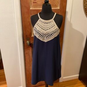 Lilly Pulitzer Soft Pearl shift dress in navy and gold